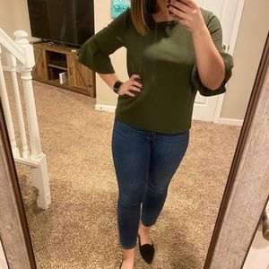 Green Envelope Bell Sleeve Blouse